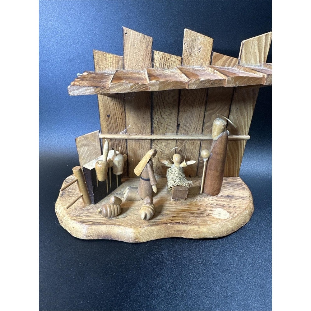 Vintage Otagiri Wooden Nativity Stable Manger Creche 1970s One-piece Minimalist